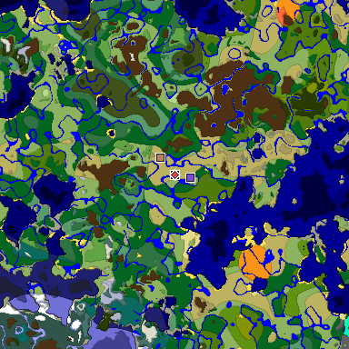 Predicted biome map of Java 1.18 seed 7723354579136229391 around estimated spawn