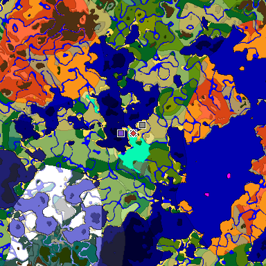 Predicted biome map of Java 1.18 seed 8270218248586647416 around estimated spawn