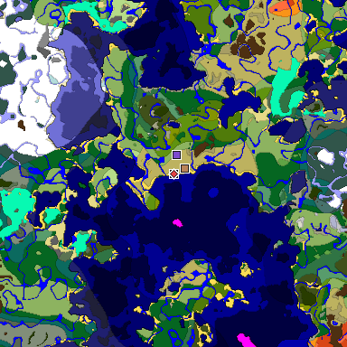 Predicted biome map of Java 1.18 seed -1835133719792285003 around estimated spawn