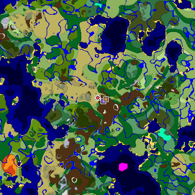 Predicted biome map of Java 1.18 seed -6524886196675201749 around estimated spawn