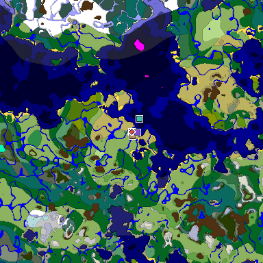 Predicted biome map of Java 1.18 seed -1724066765170416353 around estimated spawn