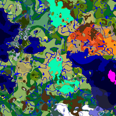 Predicted biome map of Java 1.18 seed -8770778744355070686 around estimated spawn