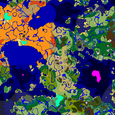 Predicted biome map of Java 1.18 seed 6357760346672678197 around estimated spawn