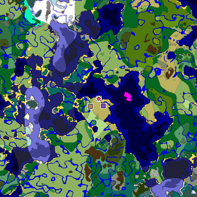 Predicted biome map of Java 1.18 seed -2700694473494640798 around estimated spawn