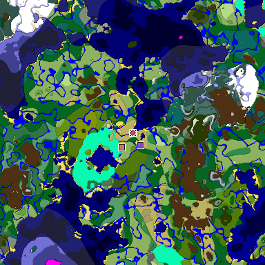 Predicted biome map of Java 1.18 seed -4626291094268955789 around estimated spawn