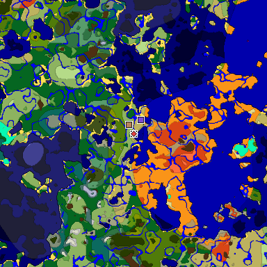 Predicted biome map of Java 1.18 seed 2174480233327799731 around estimated spawn