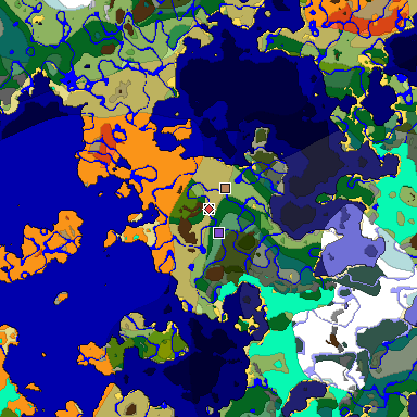 Predicted biome map of Java 1.18 seed -8902011255224975295 around estimated spawn
