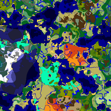 Predicted biome map of Java 1.18 seed 8134273935754909939 around estimated spawn
