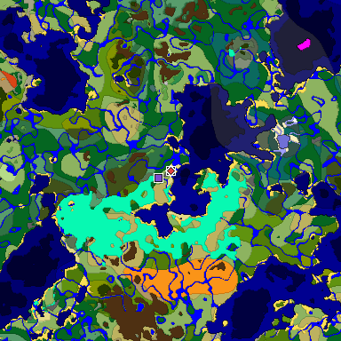 Predicted biome map of Java 1.18 seed 2366090028593371055 around estimated spawn