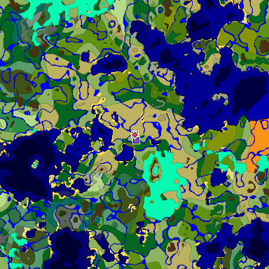 Predicted biome map of Java 1.18 seed -1035619477228005224 around estimated spawn