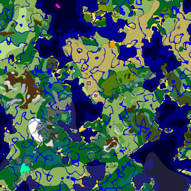 Predicted biome map of Java 1.18 seed 7494688278214591464 around estimated spawn