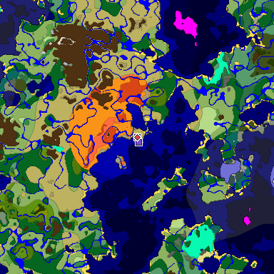Predicted biome map of Java 1.18 seed 1214390796302882124 around estimated spawn