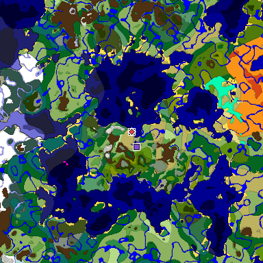 Predicted biome map of Java 1.18 seed 296197551422497372 around estimated spawn