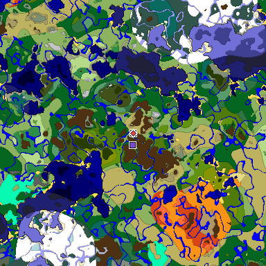 Predicted biome map of Java 1.18 seed -3410838706455757249 around estimated spawn