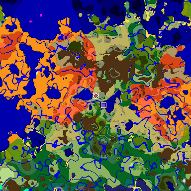 Predicted biome map of Java 1.18 seed 8553116550254830393 around estimated spawn
