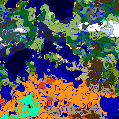 Predicted biome map of Java 1.18 seed -9051237842063383542 around estimated spawn