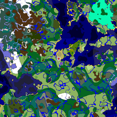 Predicted biome map of Java 1.18 seed -7728967572797443201 around estimated spawn