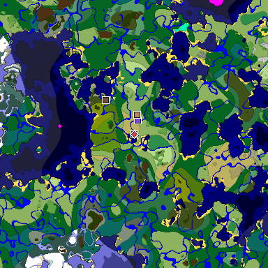 Predicted biome map of Java 1.18 seed 1971950408201474426 around estimated spawn