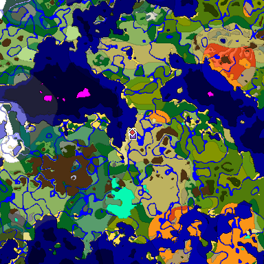 Predicted biome map of Java 1.18 seed 2750277518869311076 around estimated spawn