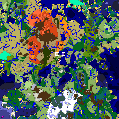 Predicted biome map of Java 1.18 seed 6449274685094891430 around estimated spawn