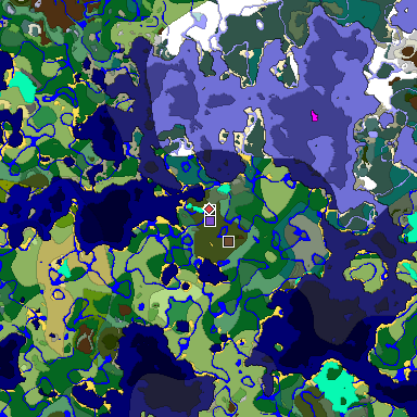 Predicted biome map of Java 1.18 seed -5198779072641012931 around estimated spawn