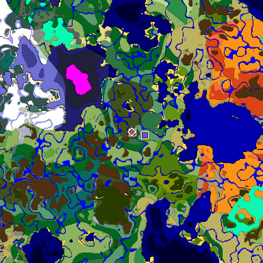 Predicted biome map of Java 1.18 seed 1309262614353631545 around estimated spawn