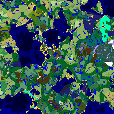 Predicted biome map of Java 1.18 seed 5855653913599073100 around estimated spawn