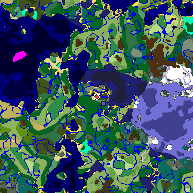 Predicted biome map of Java 1.18 seed -3034452440152309656 around estimated spawn