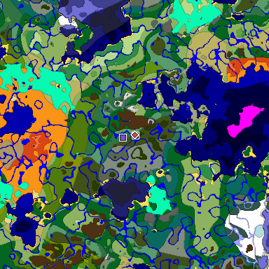 Predicted biome map of Java 1.18 seed -5194316230219762885 around estimated spawn