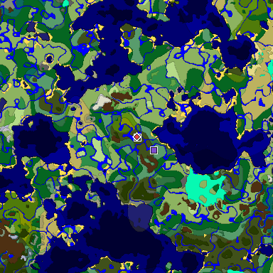 Predicted biome map of Java 1.18 seed 7141835700430847511 around estimated spawn