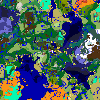 Predicted biome map of Java 1.18 seed -5883331575837827251 around estimated spawn