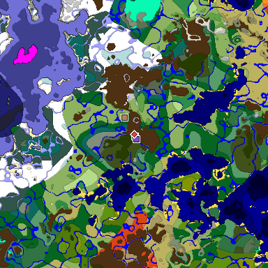 Predicted biome map of Java 1.18 seed -910304449488424877 around estimated spawn