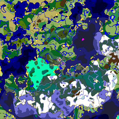 Predicted biome map of Java 1.18 seed -2052964922303653834 around estimated spawn