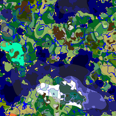 Predicted biome map of Java 1.18 seed -8798307659965342970 around estimated spawn