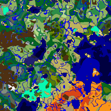 Predicted biome map of Java 1.18 seed -1355842956042833287 around estimated spawn