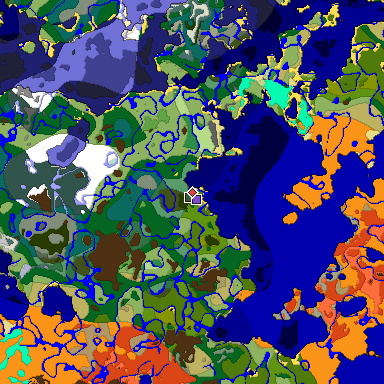 Predicted biome map of Java 1.18 seed 8474298694960261505 around estimated spawn