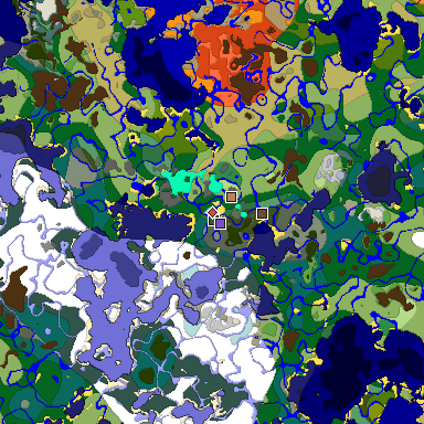 Predicted biome map of Java 1.18 seed 8839967164225670317 around estimated spawn