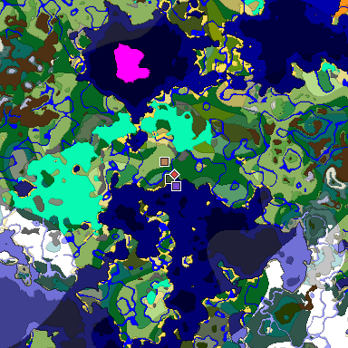 Predicted biome map of Java 1.18 seed 4038165814503471842 around estimated spawn