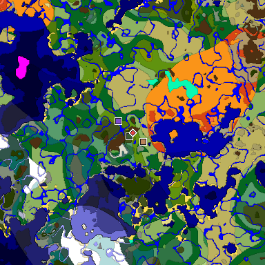 Predicted biome map of Java 1.18 seed -3056459963152996192 around estimated spawn
