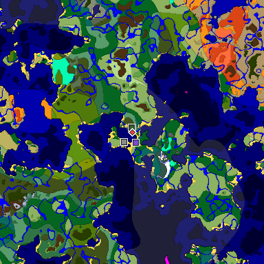 Predicted biome map of Java 1.18 seed -2371094549241230564 around estimated spawn