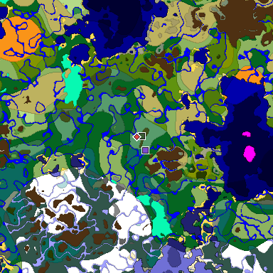Predicted biome map of Java 1.18 seed -1542180528286310968 around estimated spawn