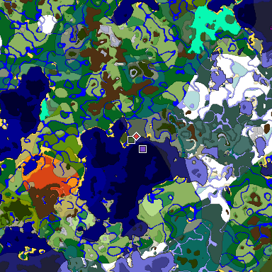 Predicted biome map of Java 1.18 seed -5626466939561800330 around estimated spawn