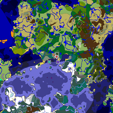 Predicted biome map of Java 1.18 seed -7699659618593408288 around estimated spawn