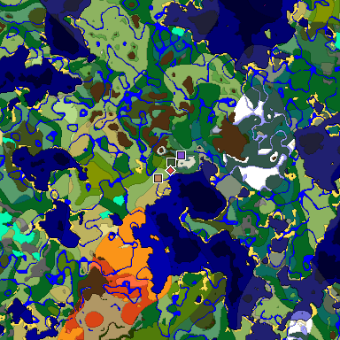 Predicted biome map of Java 1.18 seed 6434155392121966926 around estimated spawn