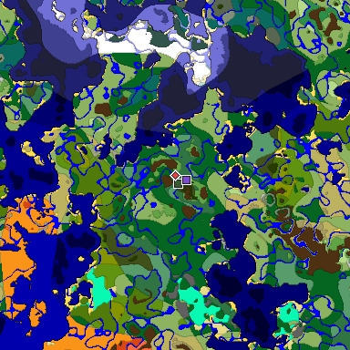 Predicted biome map of Java 1.18 seed -7091825169682206806 around estimated spawn