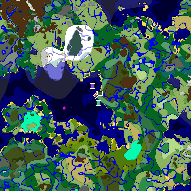Predicted biome map of Java 1.18 seed -8238877518708572055 around estimated spawn