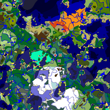 Predicted biome map of Java 1.18 seed -1346818534358834955 around estimated spawn