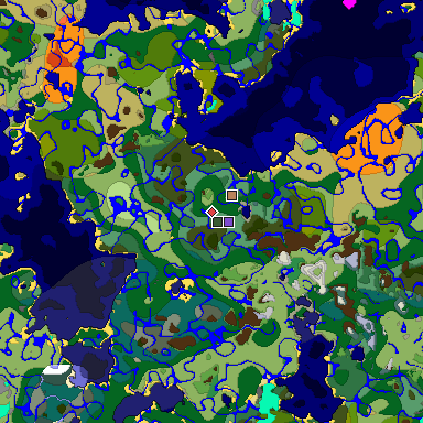 Predicted biome map of Java 1.18 seed 7818240775556655446 around estimated spawn