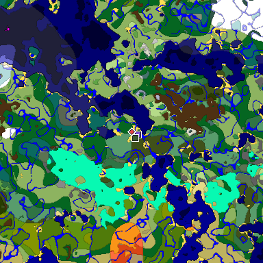 Predicted biome map of Java 1.18 seed -2212341932993055059 around estimated spawn