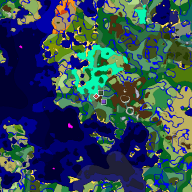 Predicted biome map of Java 1.18 seed -3796723246397986344 around estimated spawn
